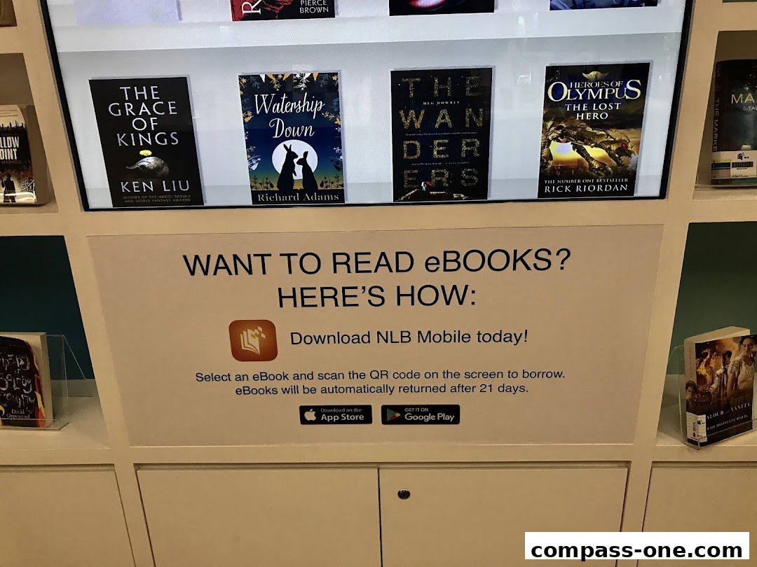 Display of book covers and instructions on how to download ebooks via a mobile app.