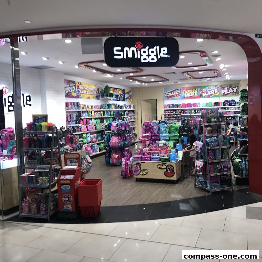 The vibrant interior of a Smiggle store, filled with colorful backpacks, stationery, and accessories.