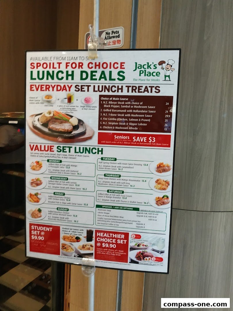A menu board for Jack's Place restaurant, showcasing lunch deals and set menus.