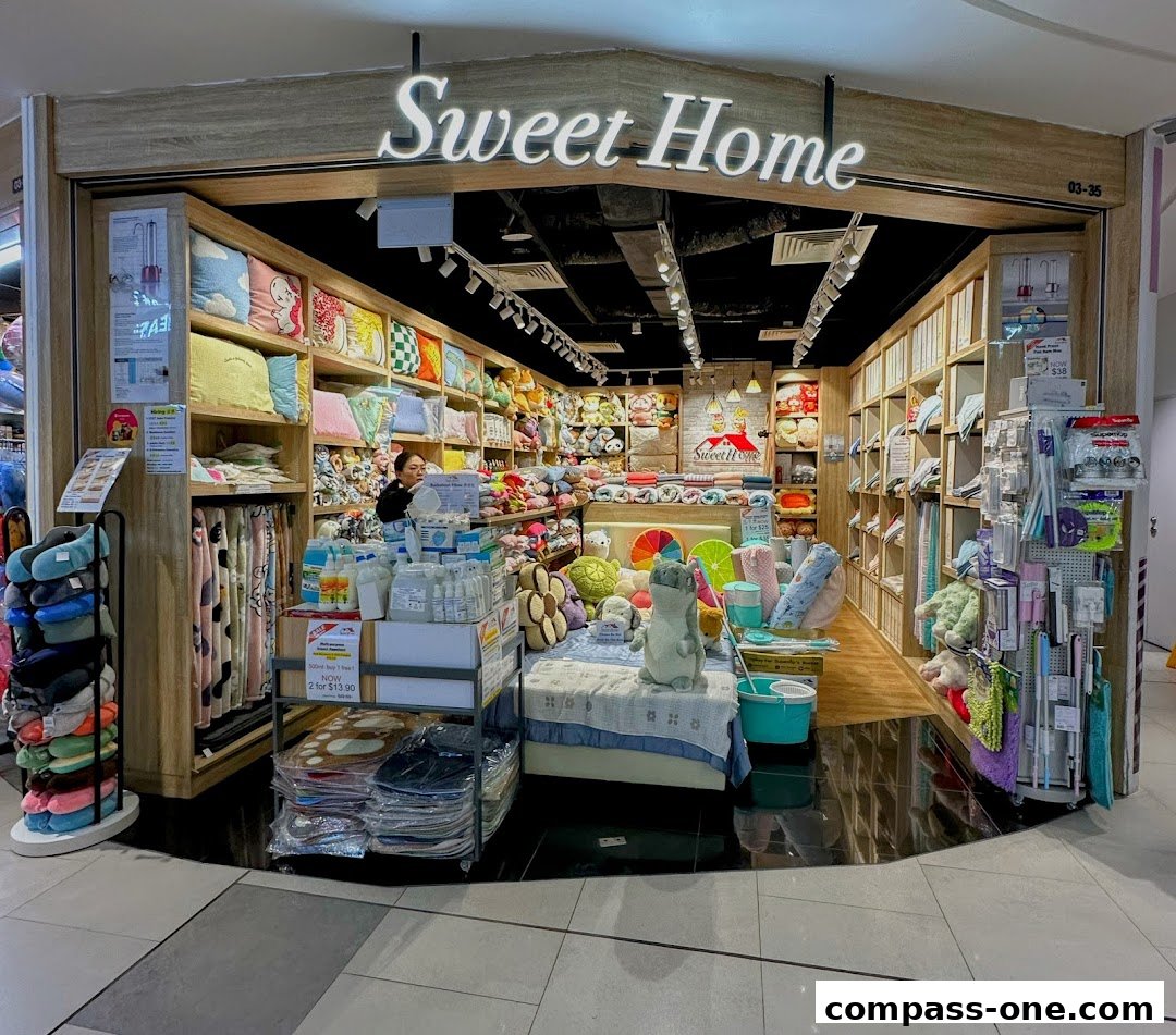 The Sweet Home shop displays a wide variety of plush toys, pillows, blankets, and home goods.