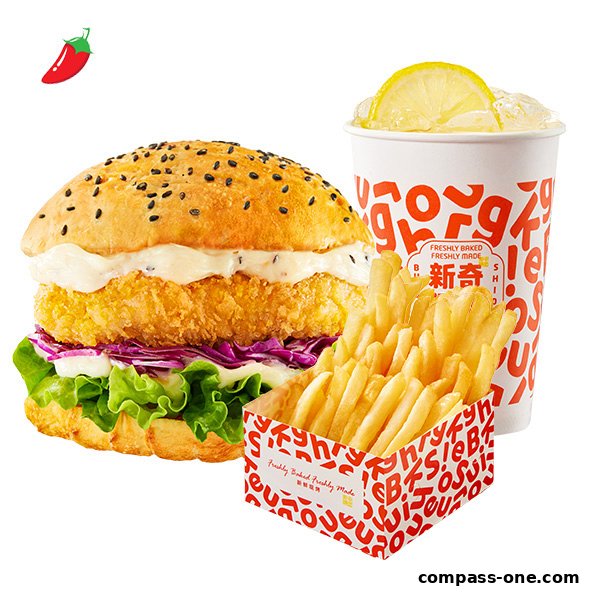 A delicious burger, crispy fries, and a refreshing drink from Shiok Burger.