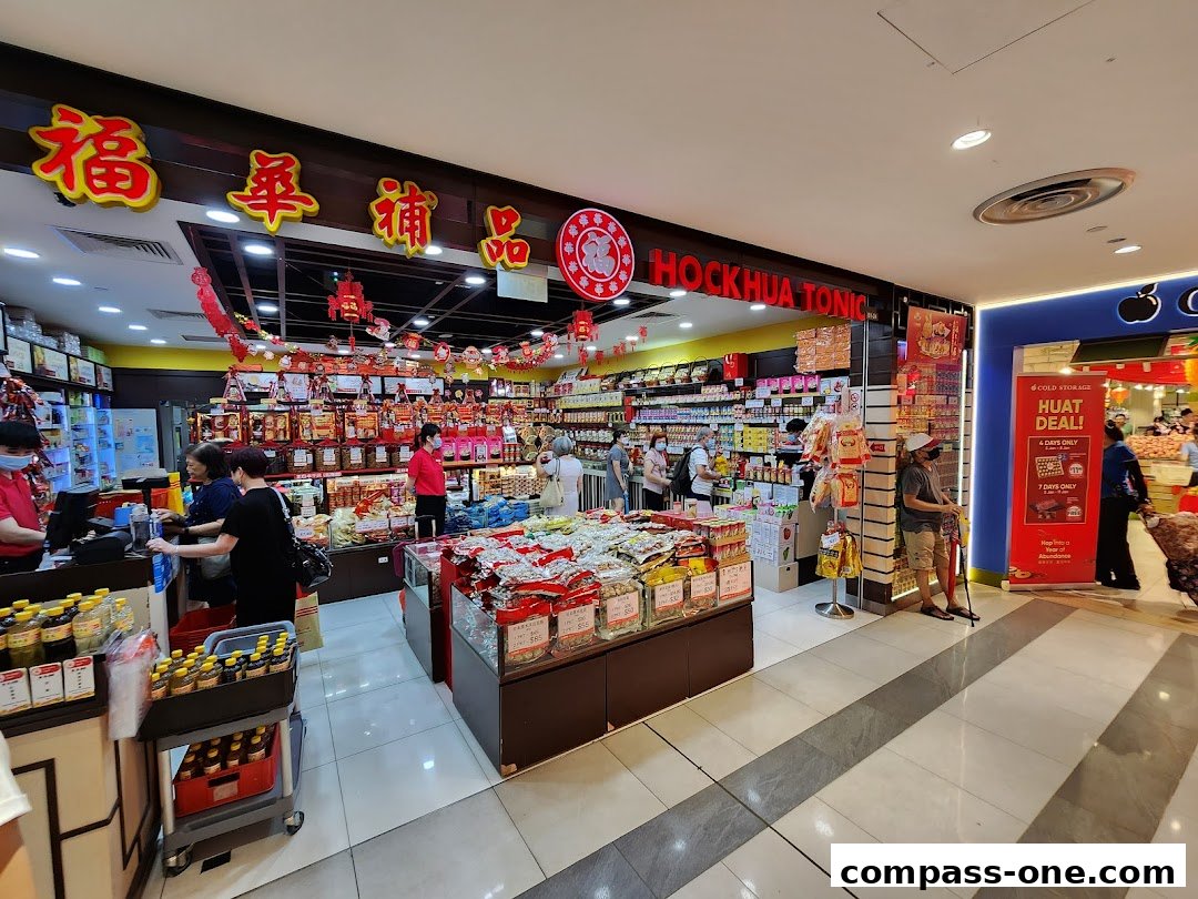 Interior view of Hockhua Tonic shop filled with various health products and tonics.
