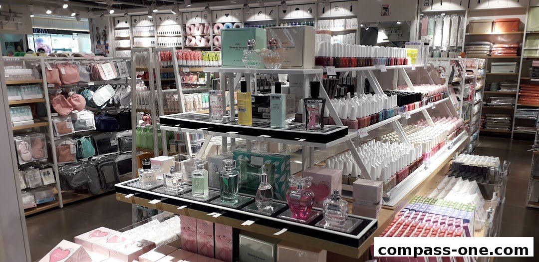 Interior view of a MINISO store showcasing a wide variety of beauty products and accessories.