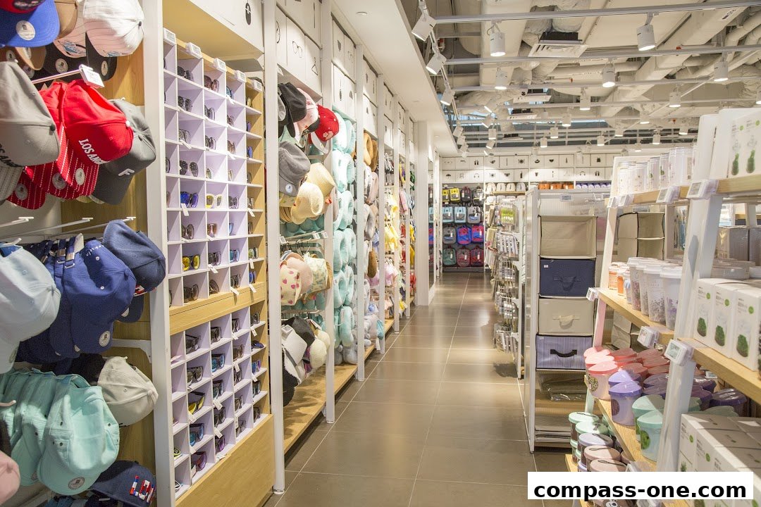 Interior view of a MINISO store showcasing a wide variety of accessories and home goods.