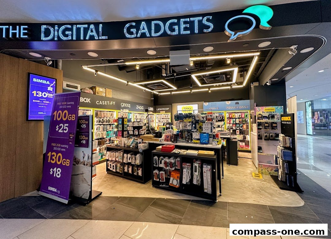 The Digital Gadgets store, an authorized Simba reseller, showcasing various mobile accessories and SIMBA promotions.
