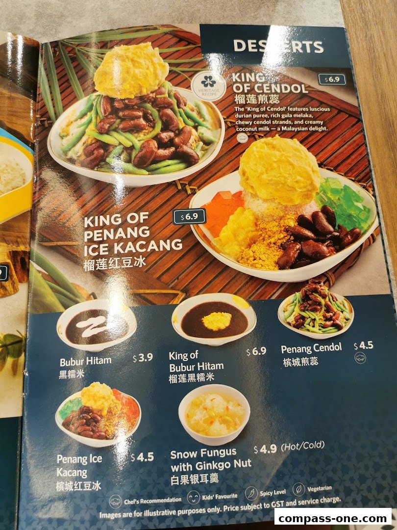 A menu page showcasing various Malaysian desserts from Penang Culture.