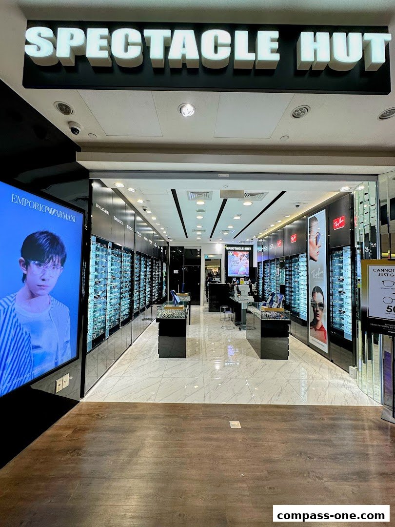 The entrance of Spectacle Hut, showcasing a wide selection of eyewear and stylish displays.