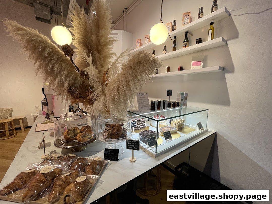 Interior view of Café Cartisan, showcasing a display of pastries, cakes, and retail products.