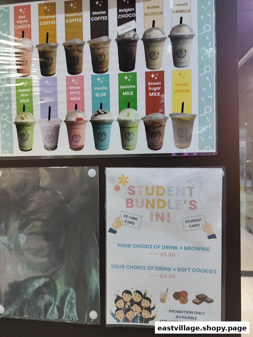 A vibrant display of various flavored drinks and a student bundle promotion from Craves Joy.