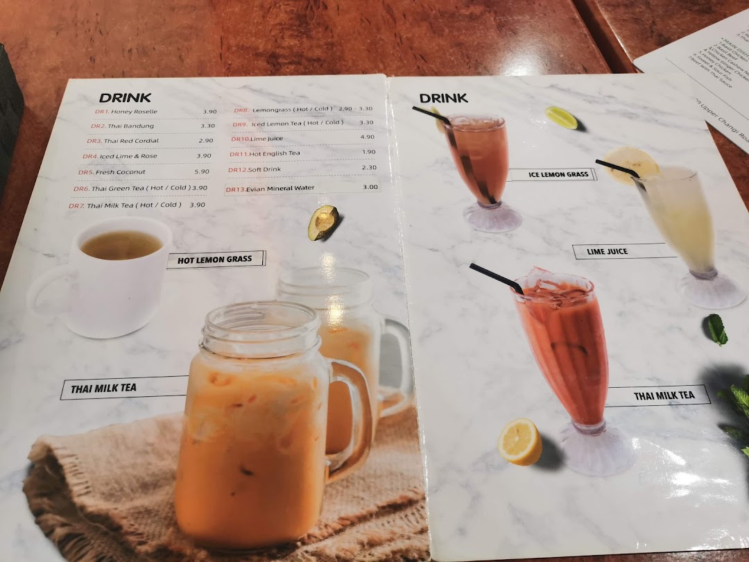 A detailed menu page showcasing a variety of refreshing Thai beverages with prices and images.