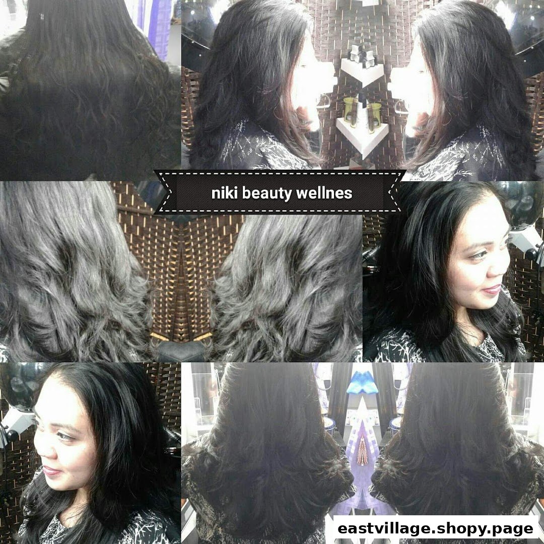 A collage showcasing a woman's hair transformation and her satisfied expression at Niki Beauty Wellness.