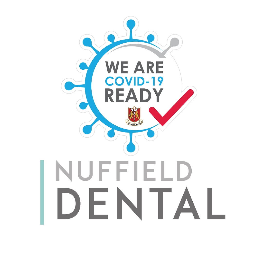 Nuffield Dental logo with a 'We Are COVID-19 Ready' badge, emphasizing safety protocols.