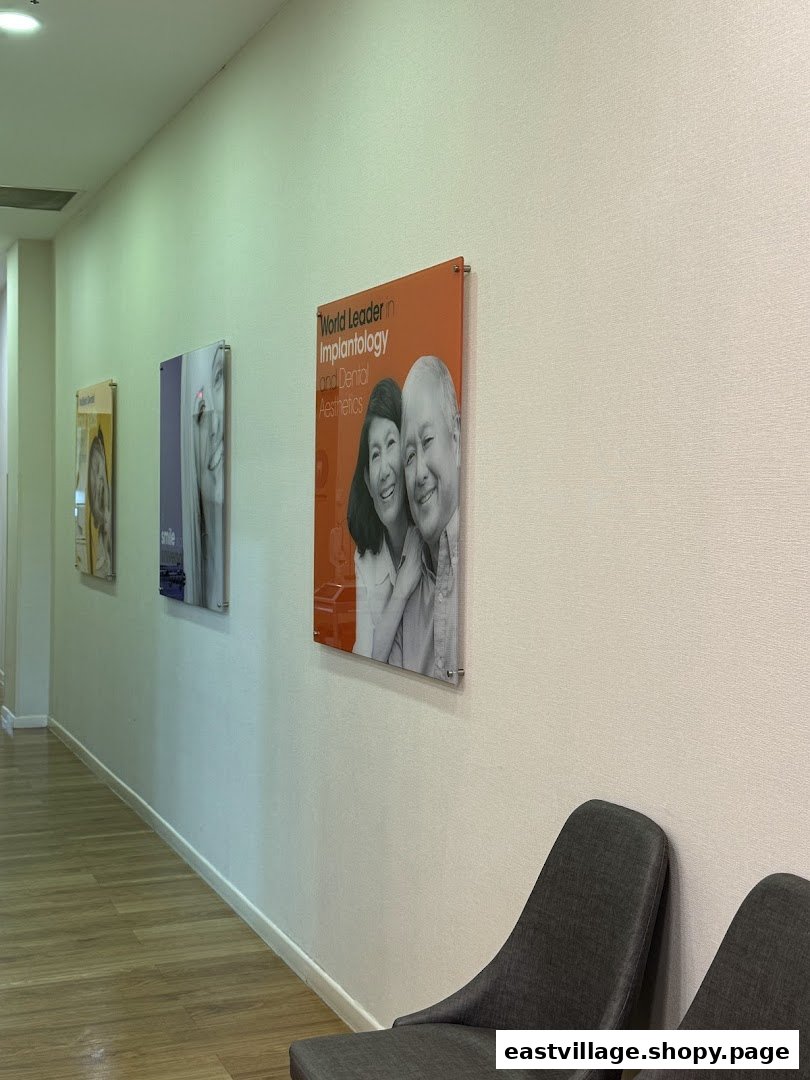 Interior view of Nuffield Dental's waiting area with marketing posters and comfortable seating.