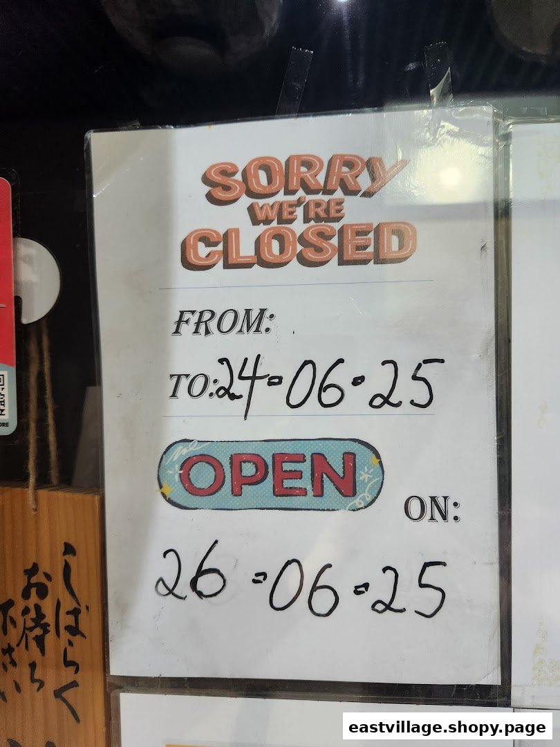 A temporary closure notice for Ramen-ya, indicating closure from June 24-25 and reopening June 26.
