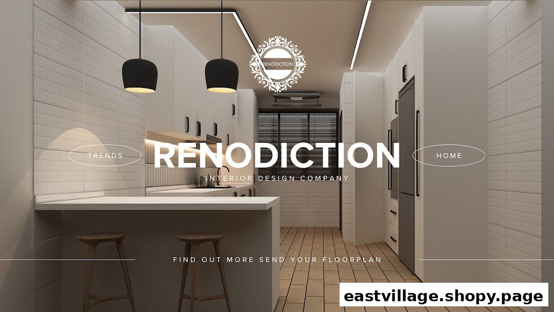 A sleek, modern kitchen interior design featuring a white subway tile backsplash and a minimalist bar counter.