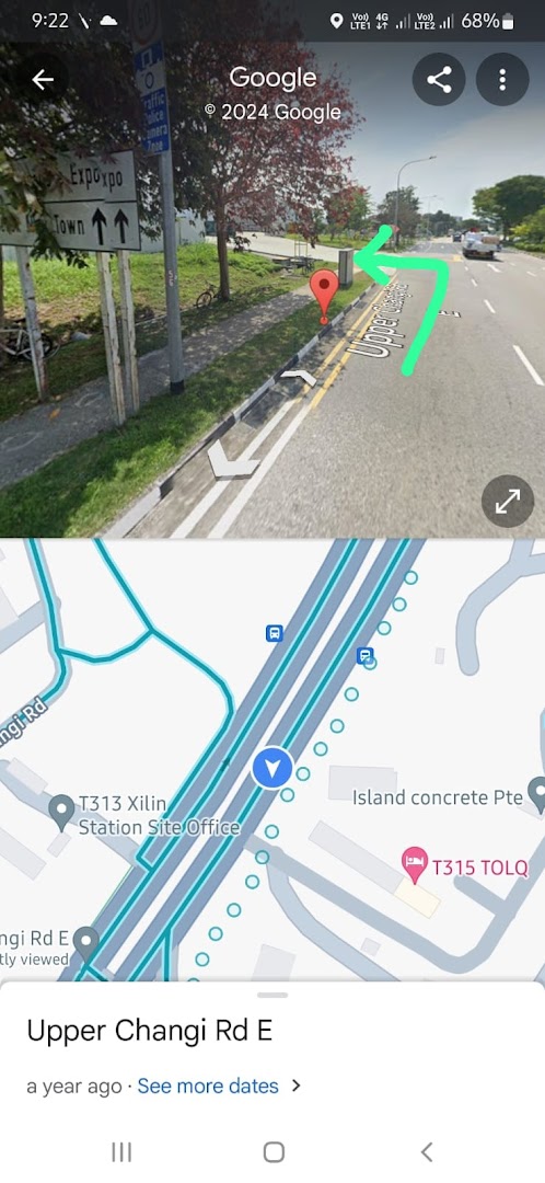 A Google Maps screenshot displaying a street view of Upper Changi Road E and its corresponding map location.