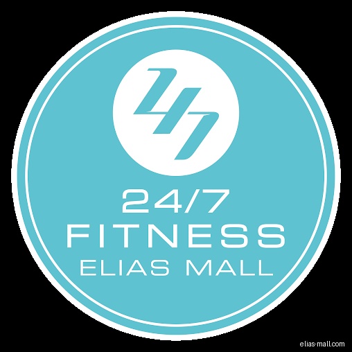 The image shows the logo for 24/7 FITNESS Elias Mall.