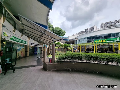 Exterior view of shops in a mall, including Elias Family Clinic & Surgery.
