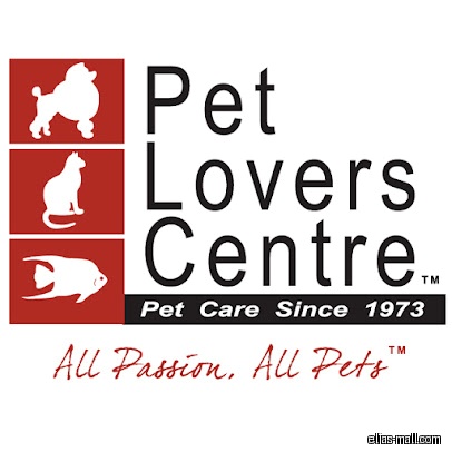 The image shows the logo for Pet Lovers Centre with animal icons.
