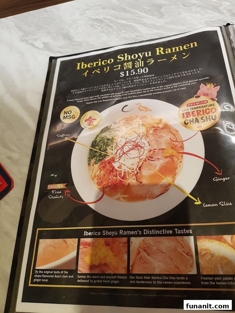 A menu page showcasing Afuri's Iberico Shoyu Ramen with detailed ingredients and features.