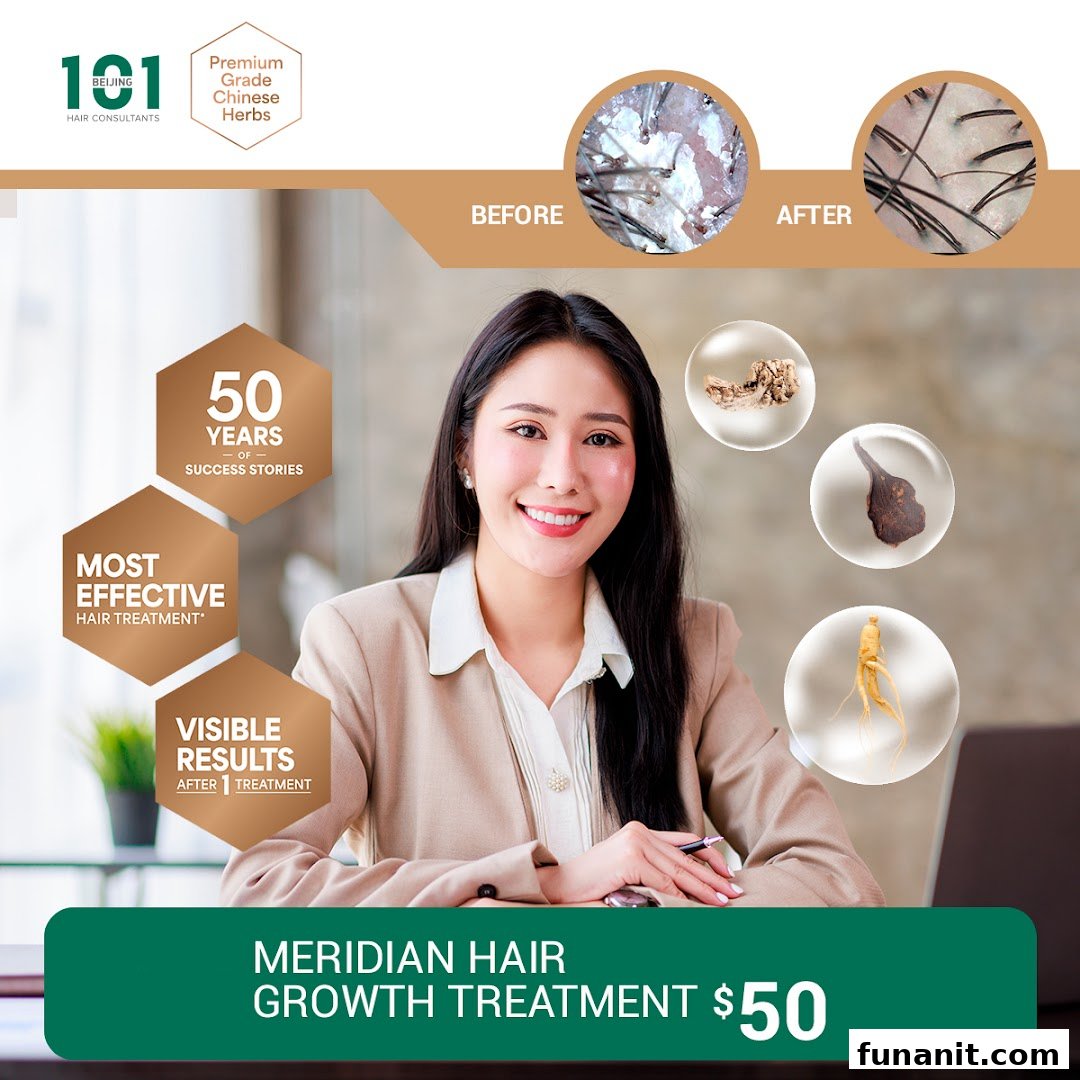 Promotional image for Beijing 101 Hair Consultants, featuring a woman, hair treatment results, and a special offer.