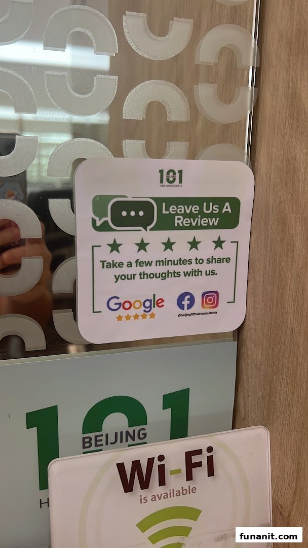 Sign inside Beijing 101 Hair Consultants for reviews and Wi-Fi.