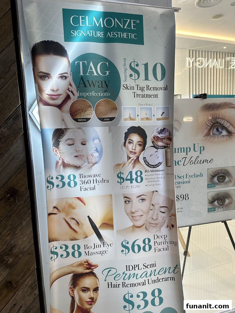 A promotional banner displaying various aesthetic treatments and their prices at Celmonze Signature Aesthetic.