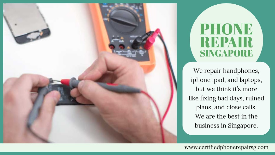 A technician uses a multimeter to repair a mobile device, with a disassembled phone nearby.