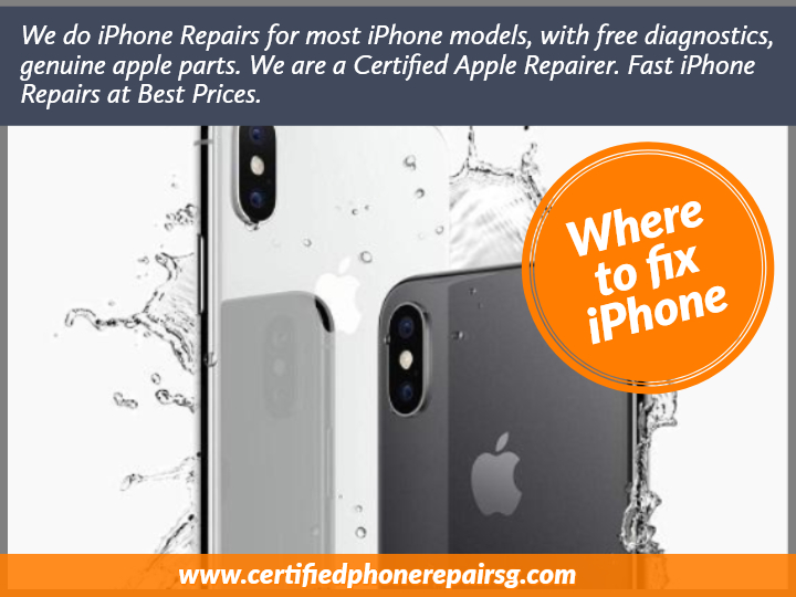 Promotional image for iPhone repair services, highlighting certified repairs, genuine parts, and fast service.