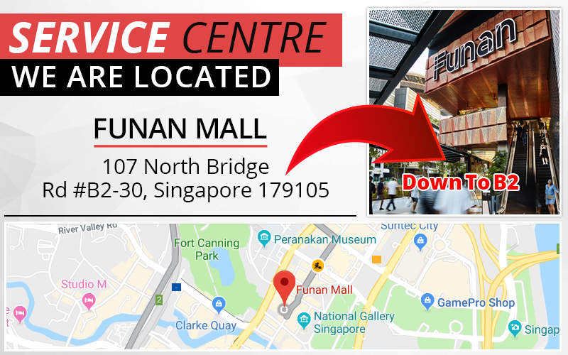 Image displaying the service center's location at Funan Mall, including address and a map.