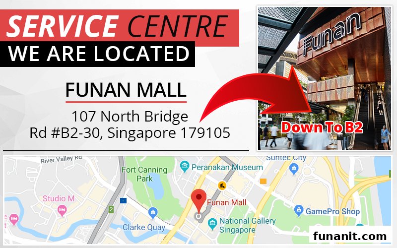 Image displaying the service center's location at Funan Mall, including address and a map.