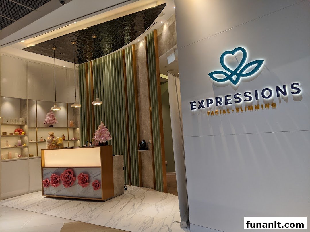 The illuminated entrance and reception area of Expressions Facial + Slimming, featuring a modern, inviting design.