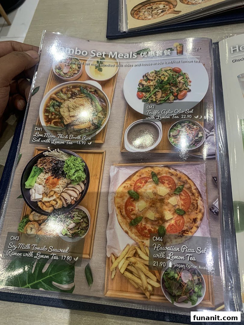A vibrant menu page showcasing 'Jumbo Set Meals' with various fusion dishes and prices.