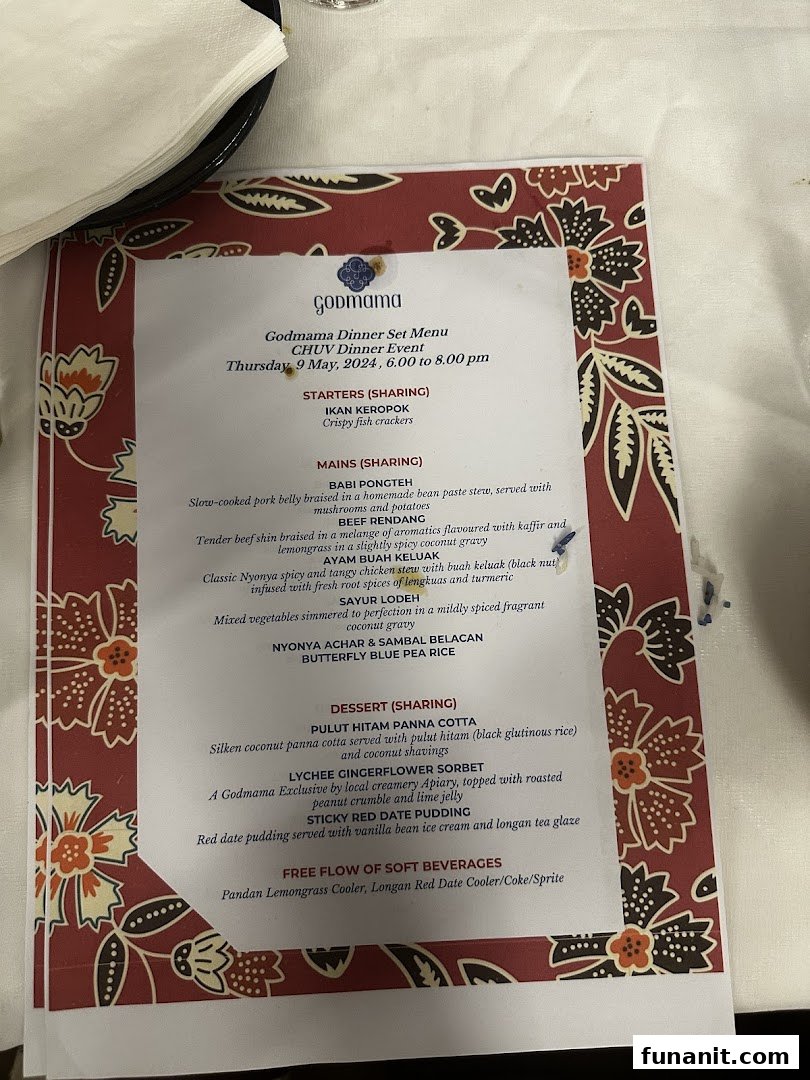 A detailed view of Godmama's Dinner Set Menu for a special event.
