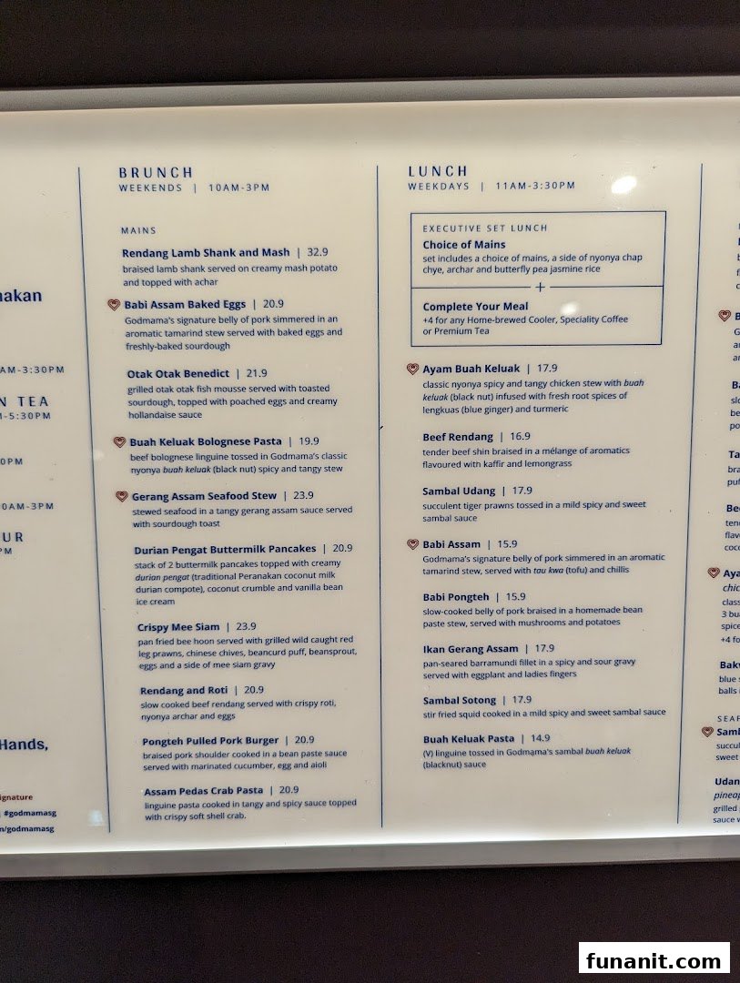 A detailed menu board displaying brunch and lunch offerings with prices and descriptions.