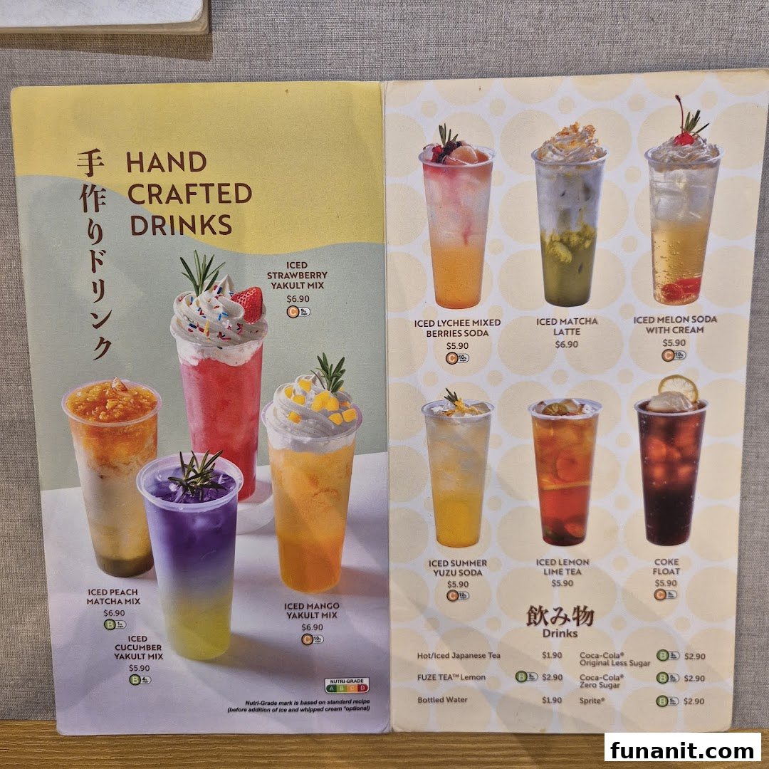 A detailed menu displaying a variety of handcrafted drinks and beverages with prices.