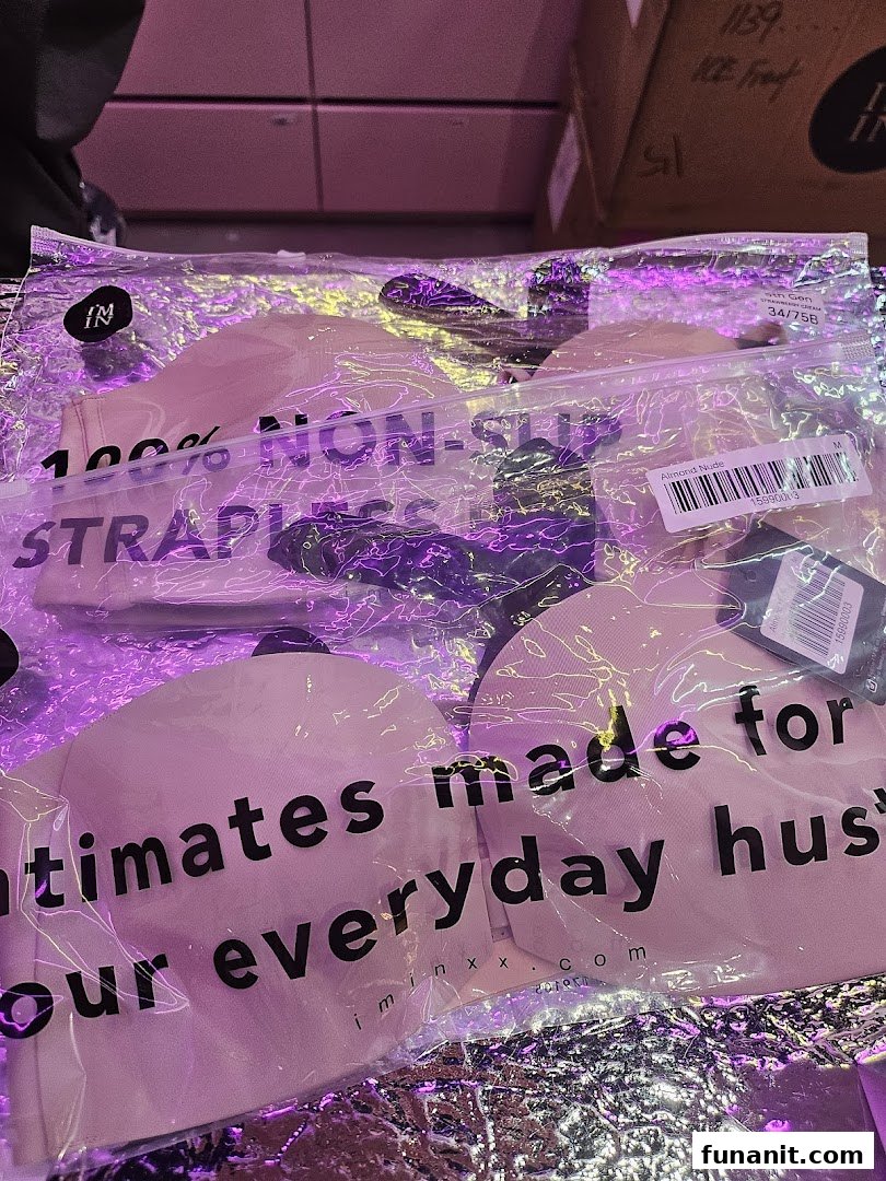 Close-up of packaged strapless bras from IMINXX, highlighting non-slip and everyday comfort features.