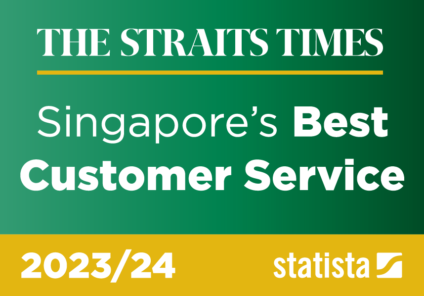 An award graphic from The Straits Times and Statista recognizing Singapore's Best Customer Service for 2023/24.