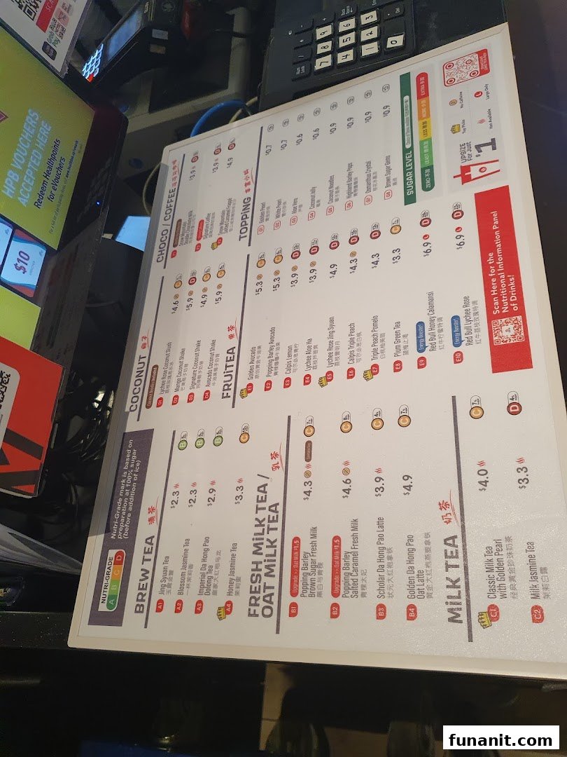 Detailed menu board for LiHO TEA, showcasing various bubble tea and beverage options with prices.