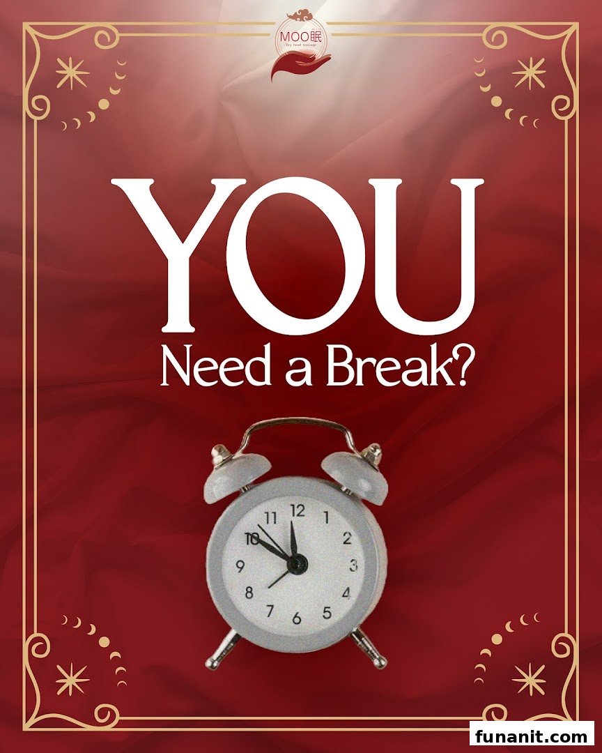A promotional image asking 'YOU Need a Break?' with an alarm clock and the shop's logo.