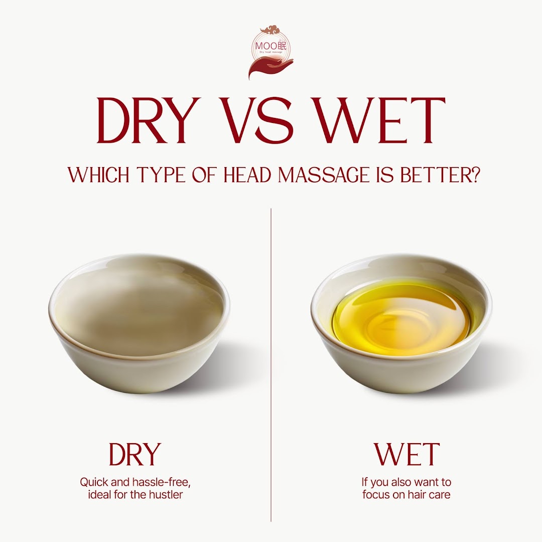 An infographic comparing the benefits of dry versus wet head massage options.