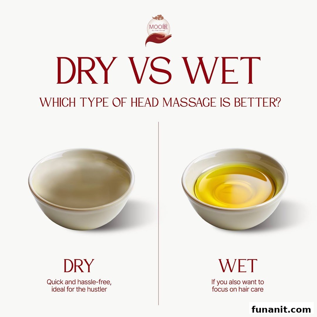 An infographic comparing the benefits of dry versus wet head massage options.