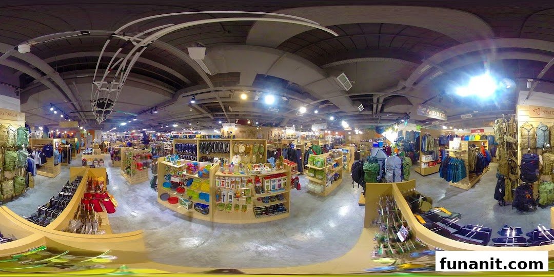 A wide-angle view of Outdoor Life - Funan, showcasing a vast selection of outdoor gear and apparel.
