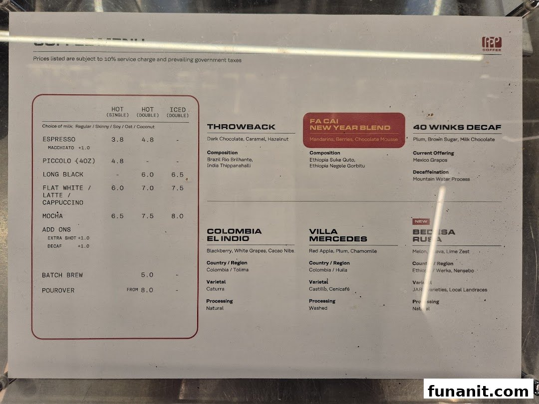 A detailed menu board from PPP Coffee, displaying various coffee drinks and specialty bean offerings.
