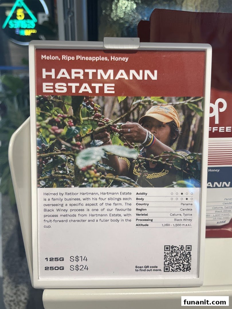 A detailed product information card for Hartmann Estate coffee beans at PPP Coffee, showing tasting notes, origin, and prices.