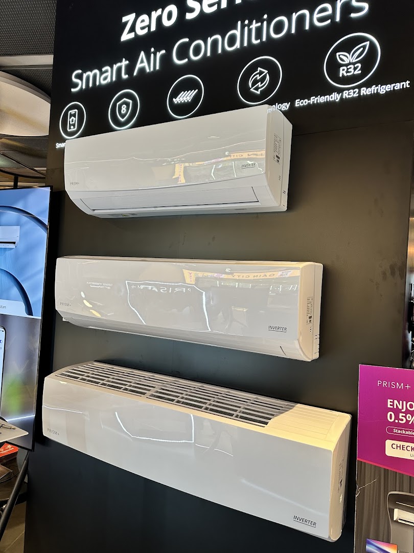 PRISM+ Zero Series Smart Air Conditioners on display, highlighting eco-friendly features and inverter technology.