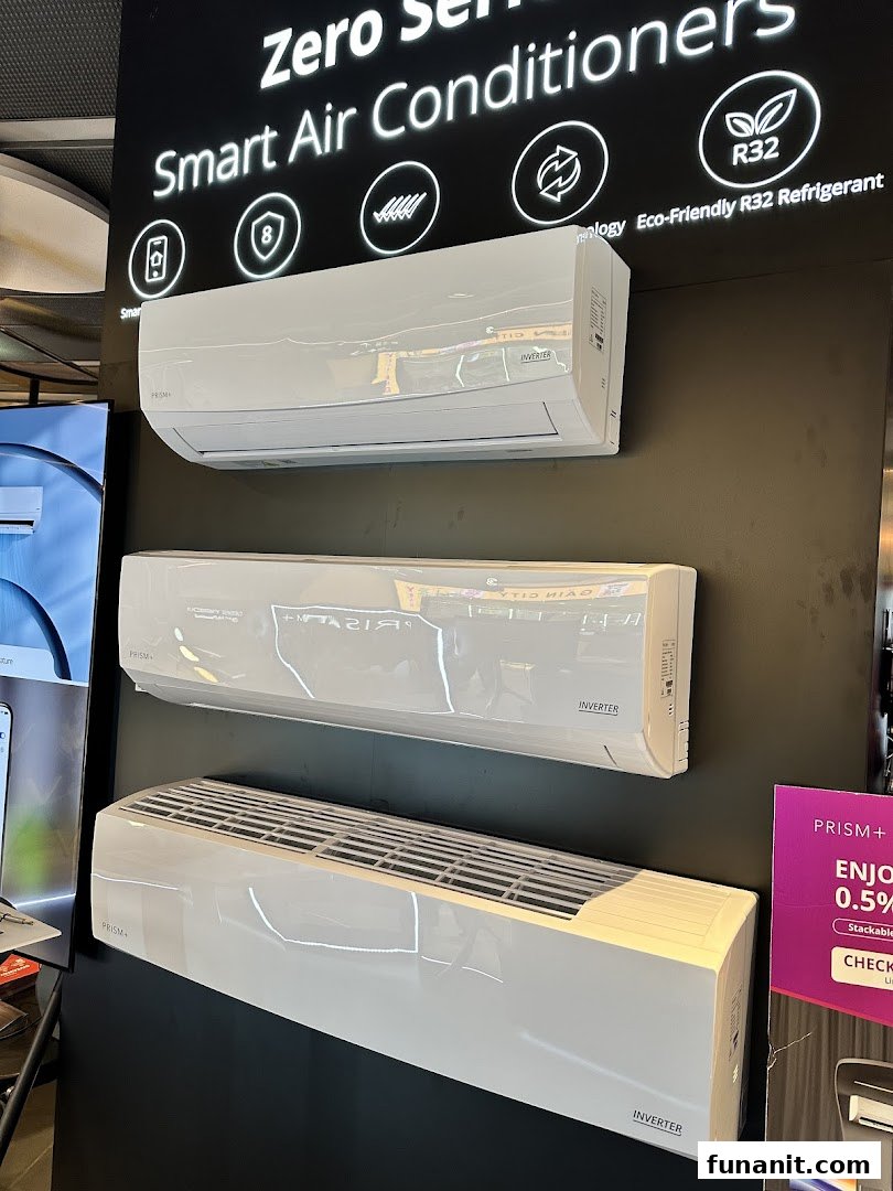 PRISM+ Zero Series Smart Air Conditioners on display, highlighting eco-friendly features and inverter technology.