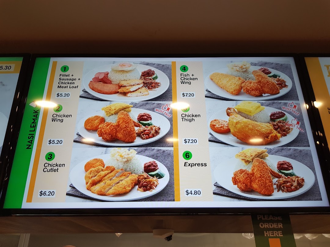 A digital menu board displaying various Nasi Lemak sets with prices and images at Qi Ji.
