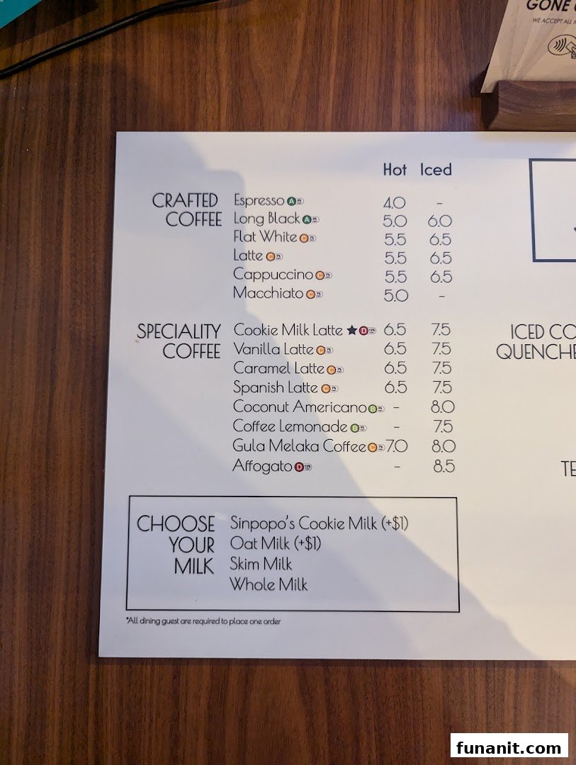A detailed menu displaying coffee and specialty drink options with prices.