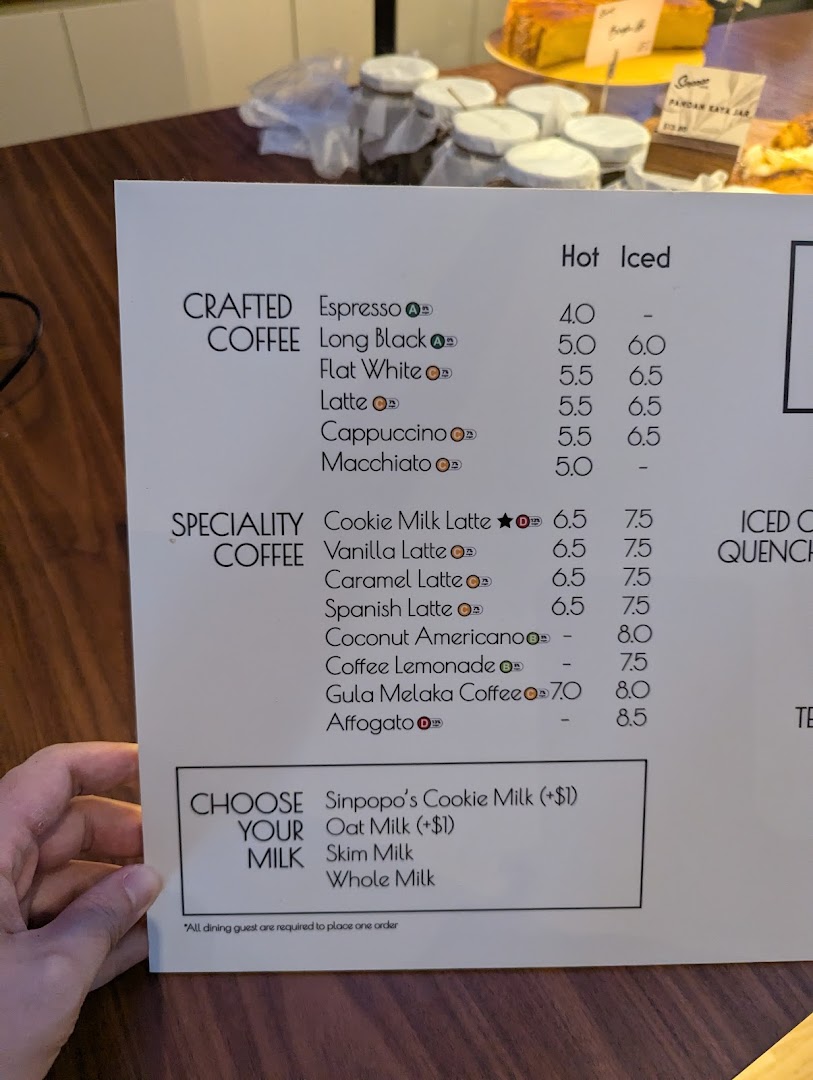 A detailed menu displaying coffee and specialty drink options with prices.